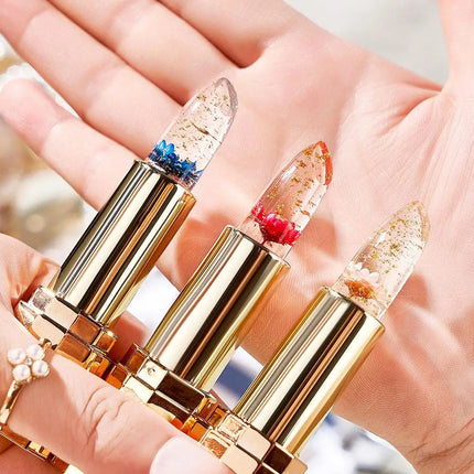 Transparent Flower Jelly Temperature Color-changing Lipstick long-lasting waterproof non stick cup  Anti-drying Lips Skin Care