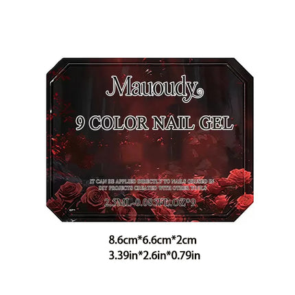 9-Color Wine Red Sticky Solid Nail Polish Set - New Trends: Tomato Red, Cherry Red, Solid Nine-Square Grid Nail Polish