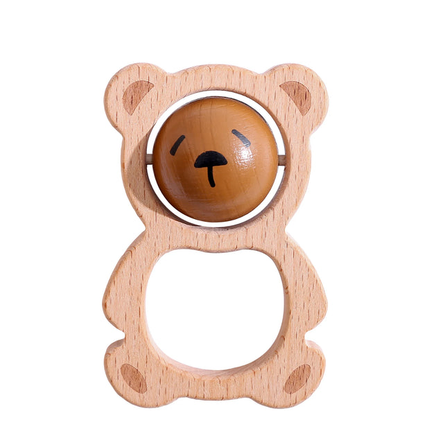 Baby Toys Wooden Rattle Bear Rotating Toys Cartoon Cute Toddler Toys Sucking Gym for Babies Wooden Mobile Baby Accessories