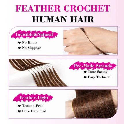4/27 Pre looped Brown Highlight Feathered Human Crochet Hair Silky Straight Miracle Knots Bundles Human Hair Extension For Braid