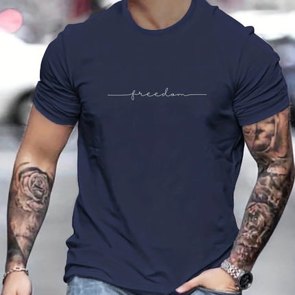 Men's Summer Loose Size 100% Cotton Freedom Graphi Print Casual Slim Fit Round Neck Short Sleeve T-shirt Top