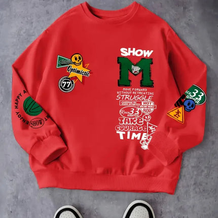 The new men's round-neck hoodie for Spring and Autumn 2025 features a street casual and fashionable 3D letter pattern print