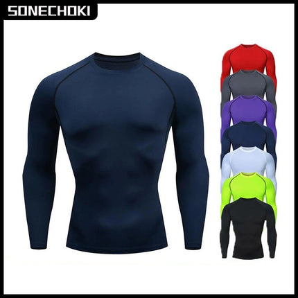 Compression Shirt Men Solid Dry Fit Long Sleeve Sportswear For Male Gym Clothing Running Fitness Tee Training Workout Muscle Top