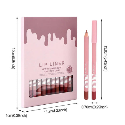 12pcs Lip Liner Pencil Set Long Lasting Matte Natural Creamy Cosmetics Lip Liner Kit Luxury Matte Lip Liner Lip Contour Lipstick