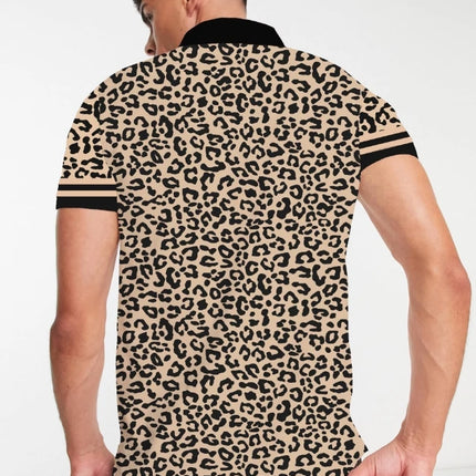 Men's Summer Leopard Print Short Sleeved T-Shirt Hawaiian Shirt Beach Vacation Casual Shirt Fashionable and Versatile Person