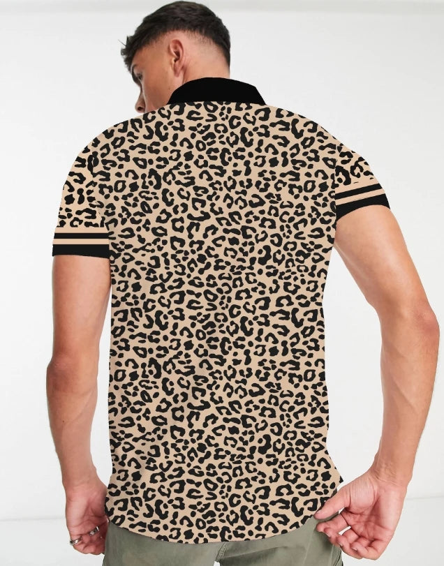 Men's Summer Leopard Print Short Sleeved T-Shirt Hawaiian Shirt Beach Vacation Casual Shirt Fashionable and Versatile Person