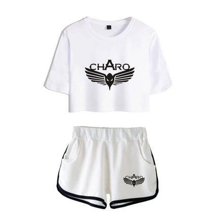 Fashion Youthful Rap Group PNL Print Two Piece Set Women Sexy Shorts+lovely T-shirt Cute Dew navel Sport Girl suits