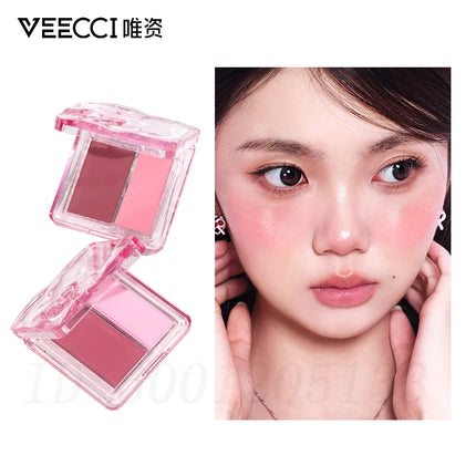 VEECCI Dual-color Watery Blush Cream Multi-functional Matte Cheek Rouge Creamy Moisturizes Longlasting Naturally Brighten Makeup