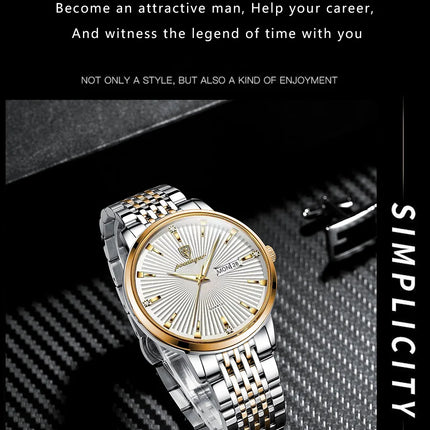 POEDAGAR Fashion Business Men's Watches Waterproof Luminous Date&Week Stainless Steel Men Watch Quartz Exquisite Male Wristwatch