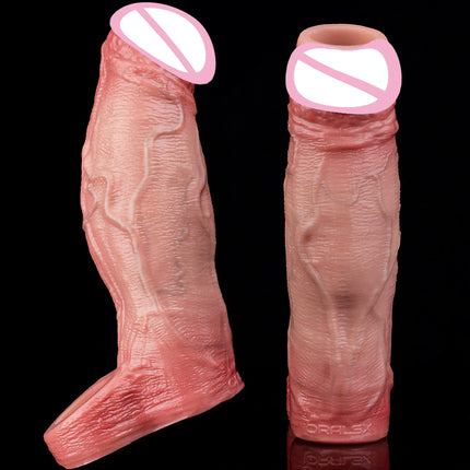ORALSX Soft Ultra Penis Sleeve Deep Veins Design With Cock Ring For Dick Enlarger Dildo Sheath Silicone Male Sex Toy Pleasure