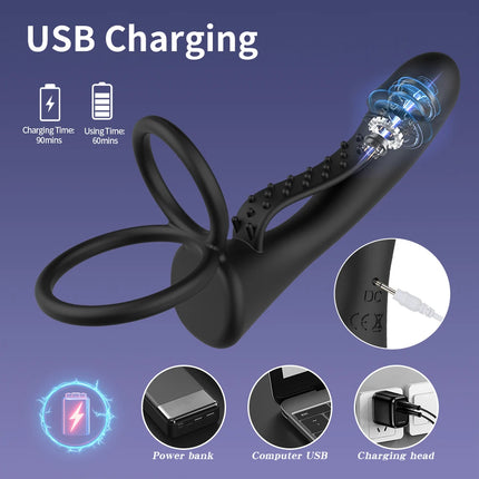 Vibrator Strap-on Anal Plug Dildo Men Couples Bullet Vibrator Sex Toys Penis Ring Double Penetration Vaginal Anal Plugs Adult