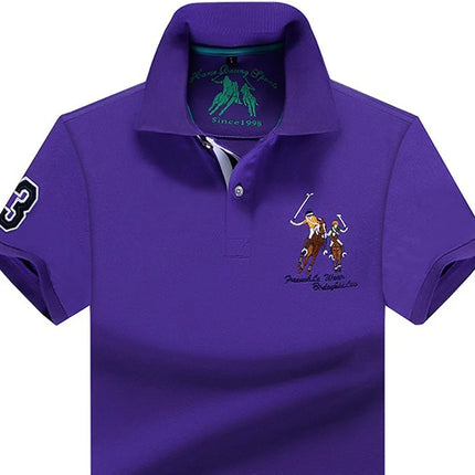 Men's Solid Summer Polo Shirt Plus Size Casual Short Sleeve Lapel Button Shirt with Embroidery - Purple, Red, White - 5XL, 6XL