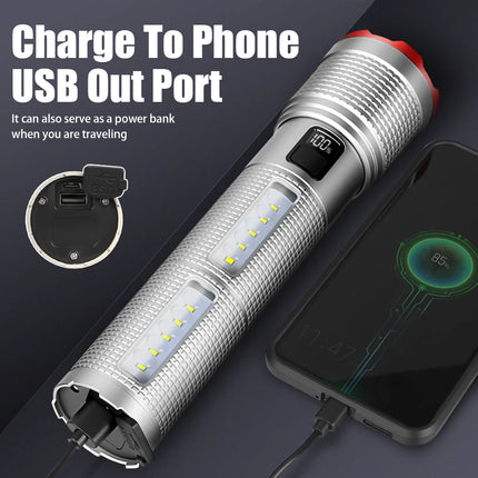 19000000LM Super Powerful Flashlight Built-in Battery High Power Torch Rechargeable LED Light Big Aperture Camping COB Lantern