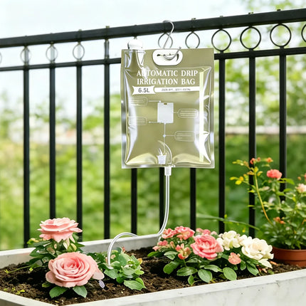 Automatic Drip Irrigation Bag 6.5L Self Watering System Potted Plants Garden Hanging Watering Device Flow Control Valve Spike