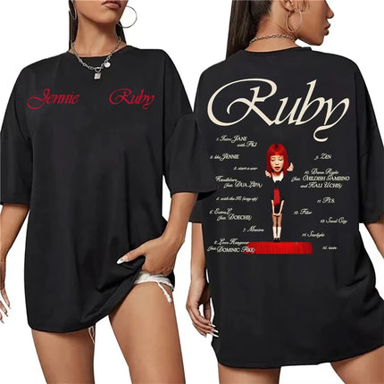 Jennie Ruby Album Printing T-Shirt Jennie Pretty Girl Mantra T-shirt Unisex Fan Gift Tee Women Cotton High Quality Soft Top