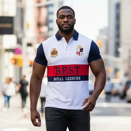 New polo shirt men's embroidery patchwork color contrast slim classic fashion original design polo collar pure cotton breathable
