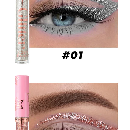 Glitter Liquid Eyeliner Pencil SET Flash Dazzling Eyeshadow Pearlescent Outline Pen Long Lasting No Smudge Women's Makeup Gifts