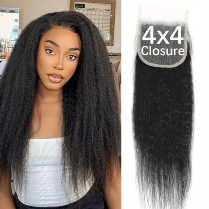 4x4 Lace Closure Kinky Straight Frontal Closure Pre Plucked With Baby Hair Bleached Knots Virgin Unprocessed Hair Yaki Straight