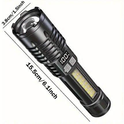 Rechargeable LED Flashlight Zoomable Torch with LCD Display 5 Modes Waterproof High Power Hand Light Outdoor Wilderness Camping