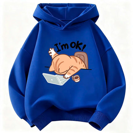 I Am Ok Computer Cat Design Hooded Kids Children's Sweatshirt Cute Hoody for Boys Girls Sping Kawaii Casual Hoodies