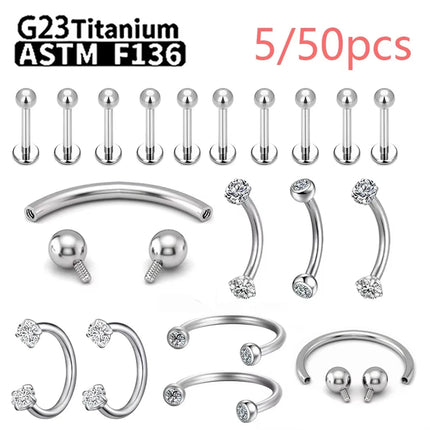 G23 Titanium ASTM-F136 Piercing Nose Ring Eyebrow Septum Helix Cartilage Piercing C rod Body Jewelry For Women Wholesale 5/50PCS