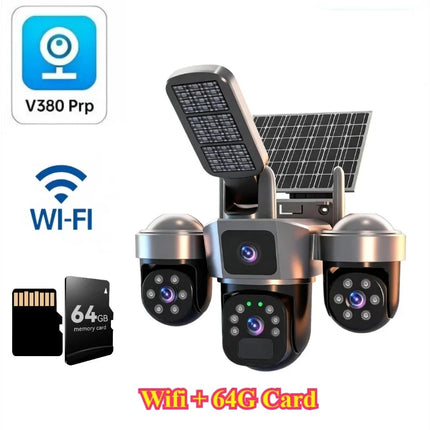 V380 8K 15MP WiFi Solar Camera With Solar Lighting 3-Screen Security Protection Wireless WiFi Solar Outdoor Surveillance