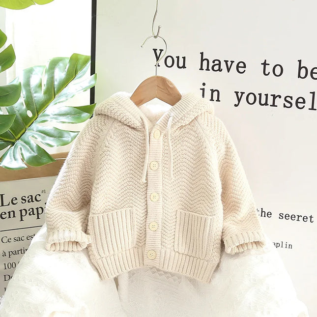 MILANCEL Winter Kids Sweaters Fur Lining Girls Cardigans Warm Boys Knitwear Children Outfit