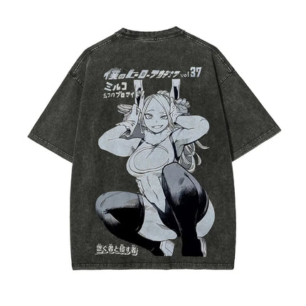 Mirko T Shirt My Hero Academia Men Acid Wash Anime Manga Vol 37 Cover Graphic Cotton Streetwear Rabbit Hero Vintage Tee Top