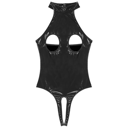 Latex Lingerie Cutout Bodysuit Halter Backless Crotchless Open Cup Teddies Clubwear Erotic Sexy New Hot Women Leotard
