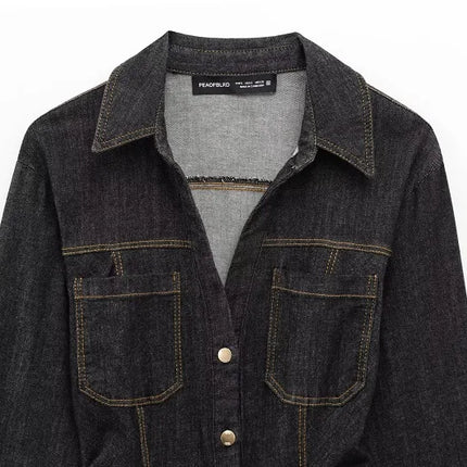 MUJER 2025 Denim Women's Shirt Set Fashion Button up Shirts for Women Long Sleeve Shirts and Blouses Woman Fitness Casual Shirts