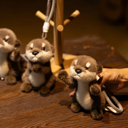 Cute Otter Plush Keychain Realistic Stuffed Cartoon Otter Animal Pendant Kawaii Doll Soft Plushies Key Ring for Bag Gift