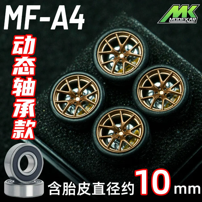 MK 1/64 10mm Car Model Modified Wheels with Bearings, Resin Wheels, Rubber Tires, Suitable for 1:64 Model Cars, Christmas Gift