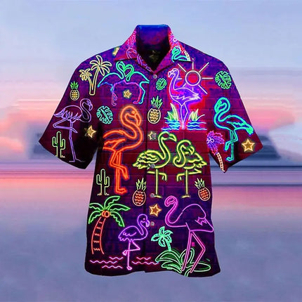 Men's Hawaiian Camp Fluorescent 3D Print Street Casual Short-Sleeved T-Shirt Fashionable Casual