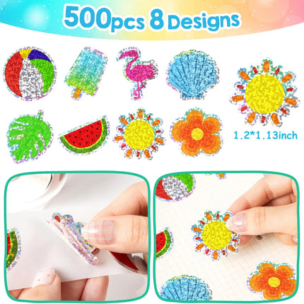 500Pcs Summer Stickers Roll Holographic Laser Hawaiian Tropical Luau Beach Decals Seasonal Holiday Party Favors DIY Crafts