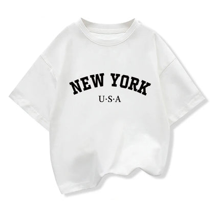 Summer Baby Boy Clothes Kid Girls Casual Tops New York Printed T-shirts Children Fashion Crew Neck Short Sleeve Top