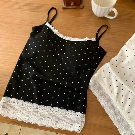 Sweet Sle Lace Polka Dot Svel Tank Top Padded Inner Wear Outerwear for Spring Summer Travel Outfit Casual Women's Vest
