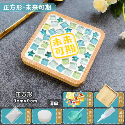 Handmade DIY Mosaic Cup Mat Bottom Bamboo Pad Heart Square Coaster Parent-Child Early Education Free Creation Handicraft Toys