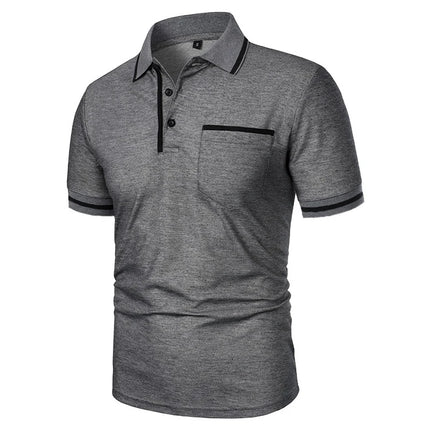New Summer Men's Short Sleeve Polo Shirts Solid Business Casual Tees Fashion Breathable Loose Patchwork Tops Pockets Male Polos