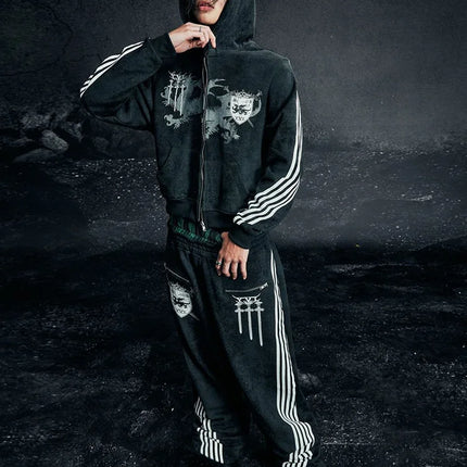 Y2K Gothic Punk Printed Men's and Women's Street Fashion Hooded Sports Shirt Hip Hop Retro Harajuku Loose Zip-up Hoodie