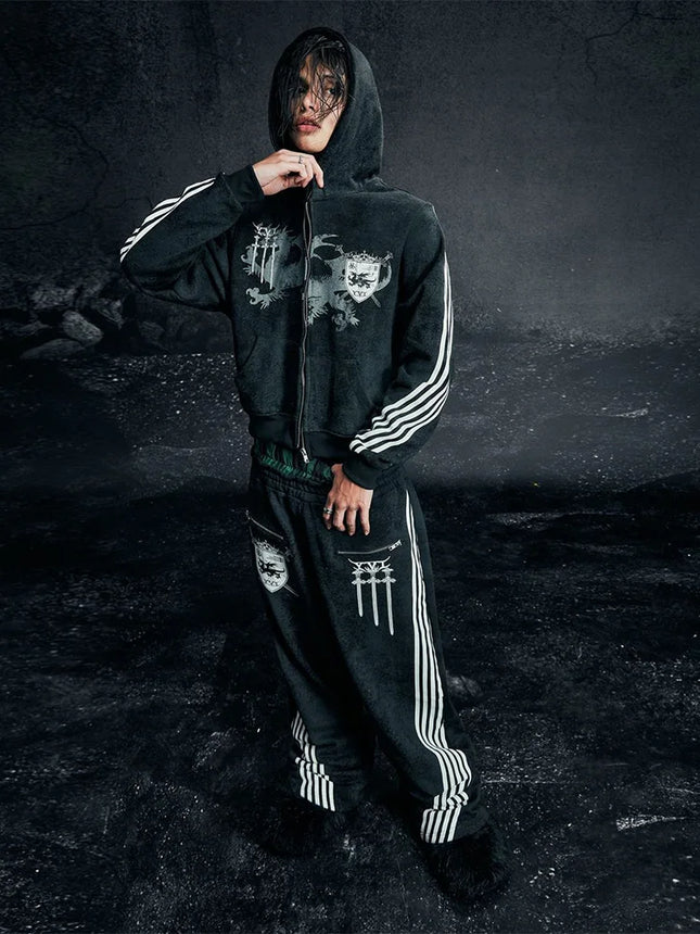 Y2K Gothic Punk Printed Men's and Women's Street Fashion Hooded Sports Shirt Hip Hop Retro Harajuku Loose Zip-up Hoodie