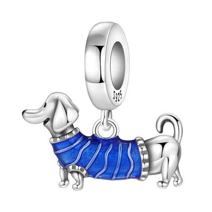 Hot Sale 925 Sterling Silver Dog Paw Print Fixed Clip & Shepherd Dog Dangle Charm Fits Bracelet Beloved Pet Pendant Gifts