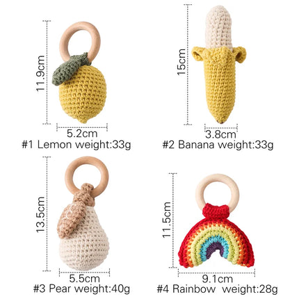 1PC Baby Rattle Toys Crochet Lemon/Pear Soother Bracelet Wooden Teether Ring Baby Mobile Pram Crib Wooden Toys Newborn Gifts