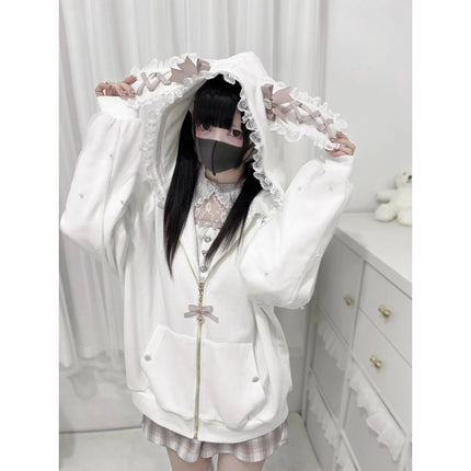 Japanese Kawaii Sweatshirt Long Seleeve Casual Women Subculture Hoodies Rivet Print Coat Cute Sweet Style Chic Women Clothing