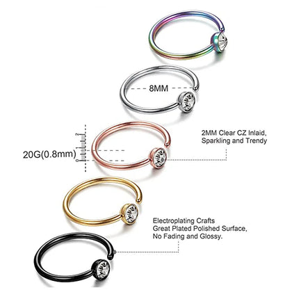 2pcs Hypoallergenic Stainless Steel Cubic Zirconia Round Ball Hoop Earrings Simple School Style Earrings Trendy Ear Jewelry
