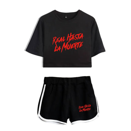 Fashion Youthful Print Anuel AA Women Sexy Short Sleeve Sexy Shorts+lovely T-shirts Dew navel Girl Sport suits Two Piece Set