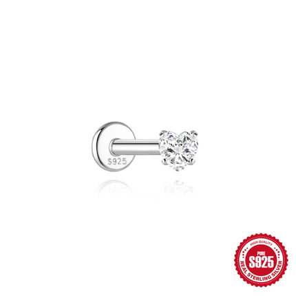 CANNER 925 Sterling Silver Shiny Heart-shape For Women INS Mini Cute Dainty Flat Head Piercing Earring Birthday Party Gifts