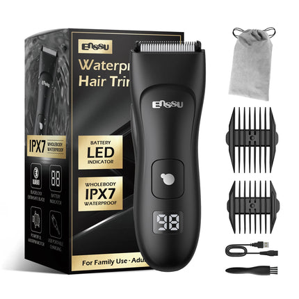 ENSSU Men's Body Hair Trimmer, Electric Groin Pubic Groomer, Waterproof Ceramic Blade, LCD Display, Men's Grooming Kit