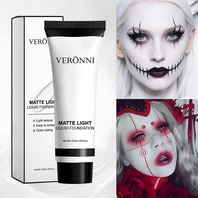 White toning liquid foundation water-resistant,Matte Natural Finish,Lightweight Non-Sticky Foundation Concealer,Halloween makeup