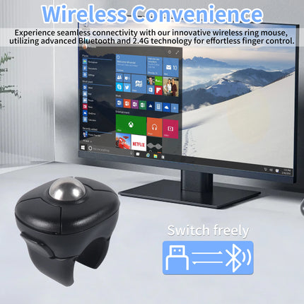 Trackball Ring Mouse Bluetooth Wireless Dual-mode Air Mouse for PPT Browsing Tiktok YouTube Novel Page Turning PC Tablet Phone