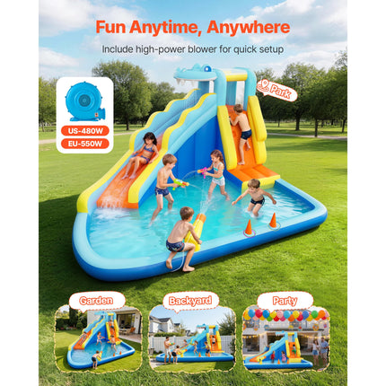 SucceBuy Inflatable Bounce House 11.6x13.1x7.7 ft with Bounces Zone Climbing Wall Pool Water Ring for 3 to 4 Kids Ages 3 to 8